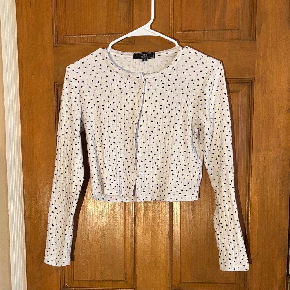 SHEIN White and Black Polka Dot Long Sleeve Top
